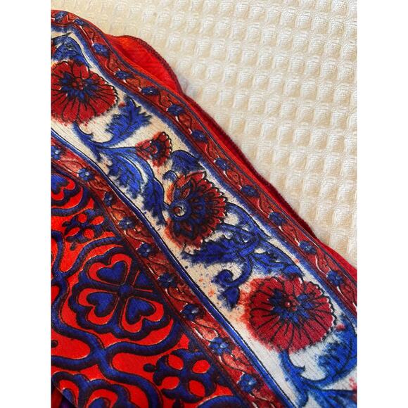 WEVEZ Boho Floral Red Print Smocked Top Spaghetti Strap Silk Midi Sun Dress Med - Picture 13 of 13